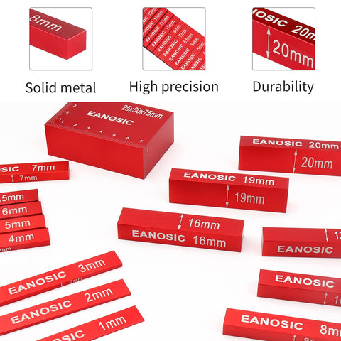 EANOSIC aluminum gauge bars stacked for quick measurement variations.