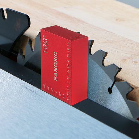 Router and table saw setup using EANOSIC blocks for accurate alignment.