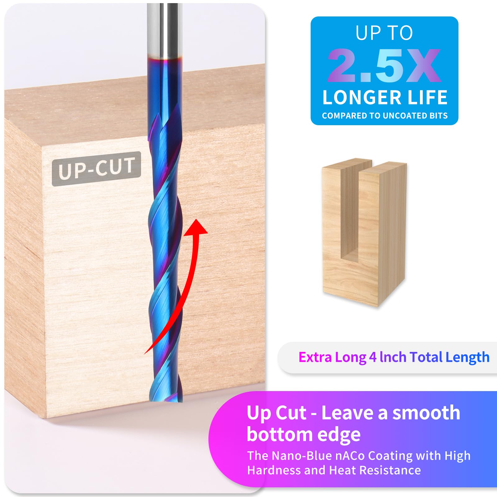 EANOSIC upcut spiral router bit cutting grooves in wood