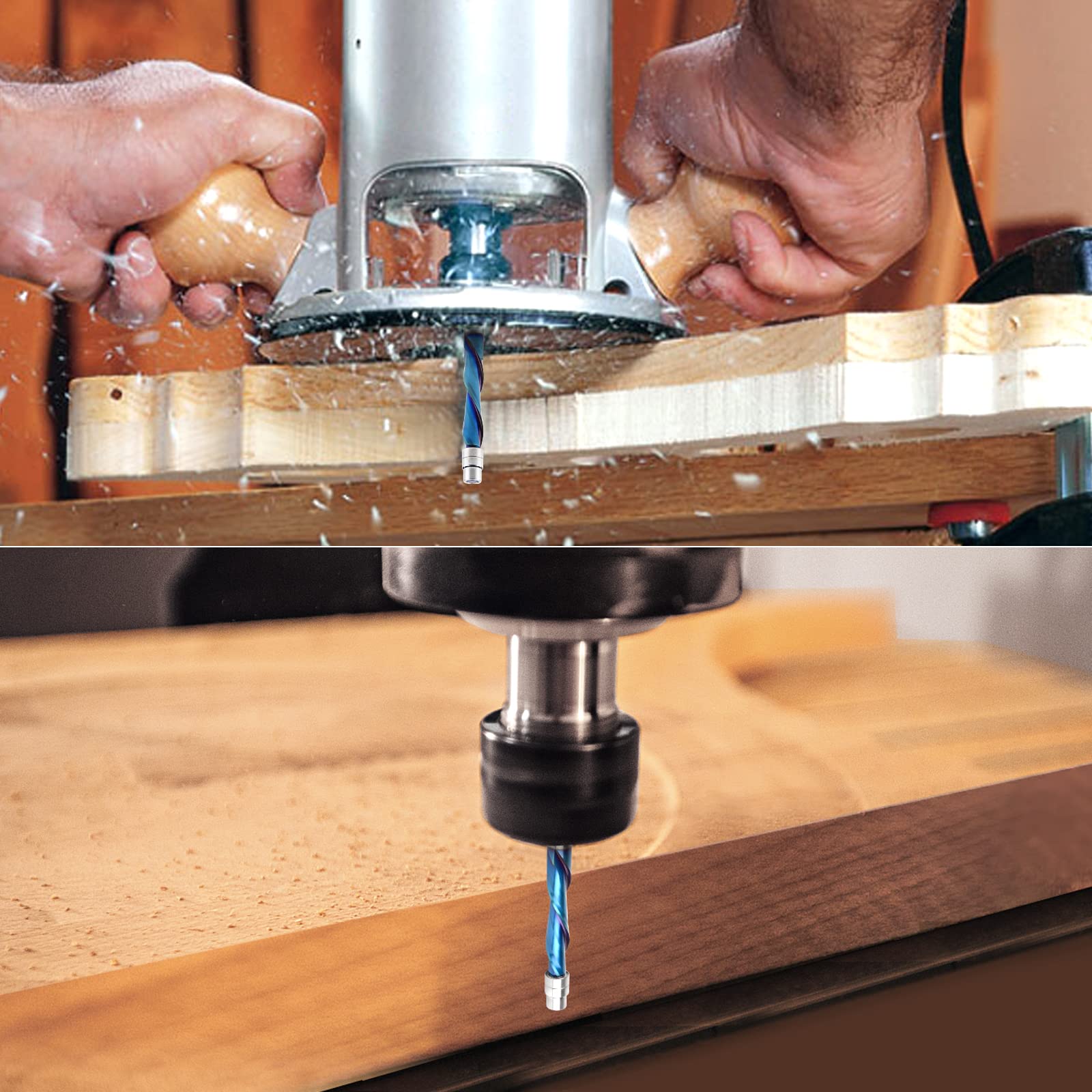 EANOSIC bit cutting plywood, oak, MDF for flush trimming