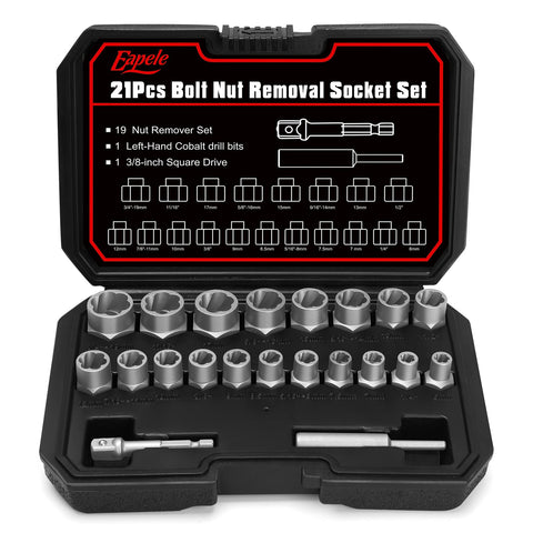 Eapele bolt extractor set case keeps tools organized for transport.