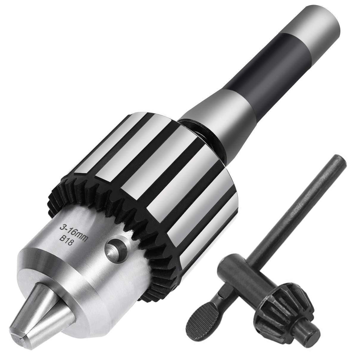 Close-up of Earl Diamond drill chuck showing secure 5-8 inch capacity for workholding.