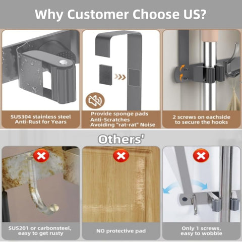 EARLESS BEAR double-hook design supports heavier mops and brooms securely.