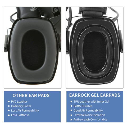 Earrock gel seals on ZOHAN EM054 earmuffs provide improved comfort.