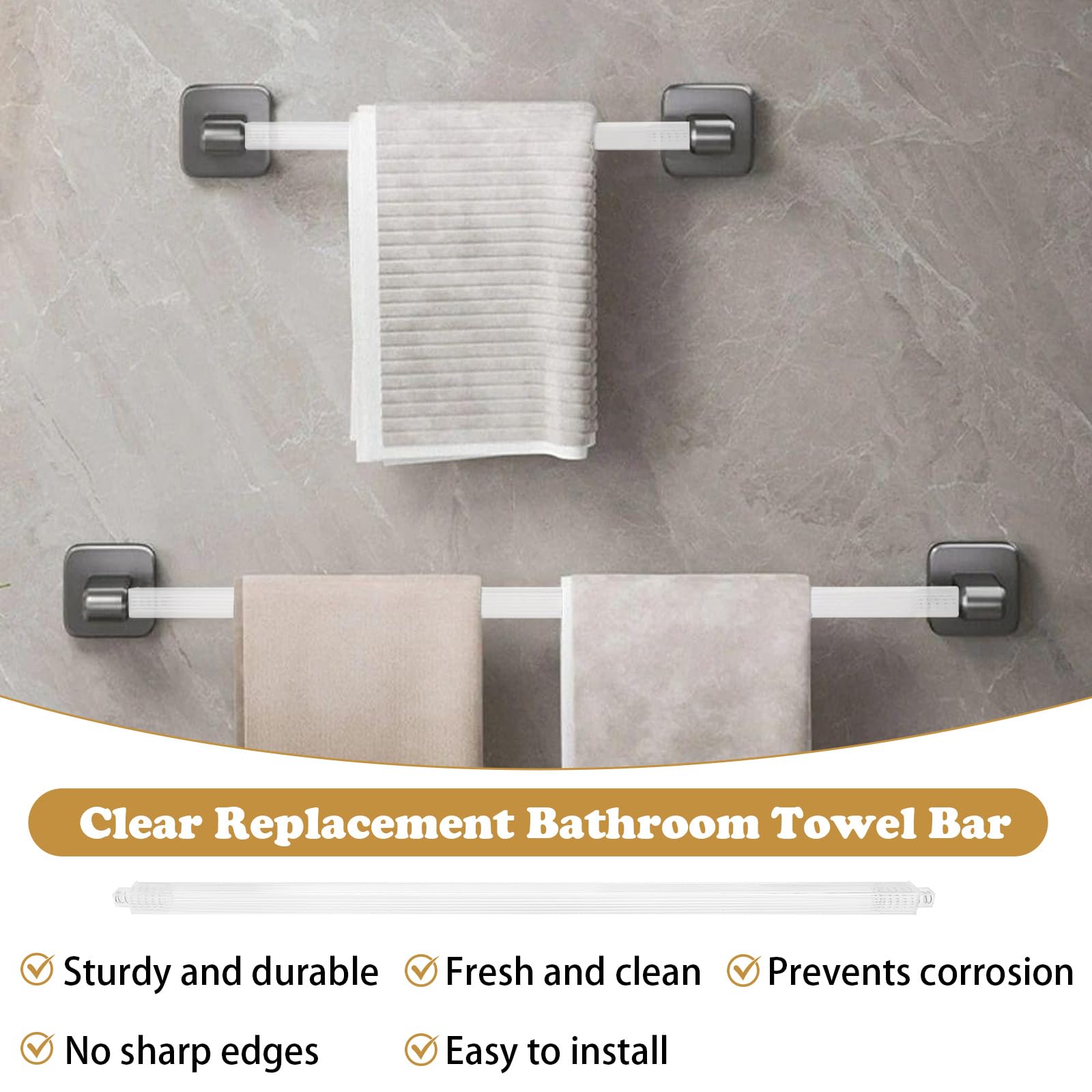 Earthtec towel bar in use in a bathroom holding multiple towels