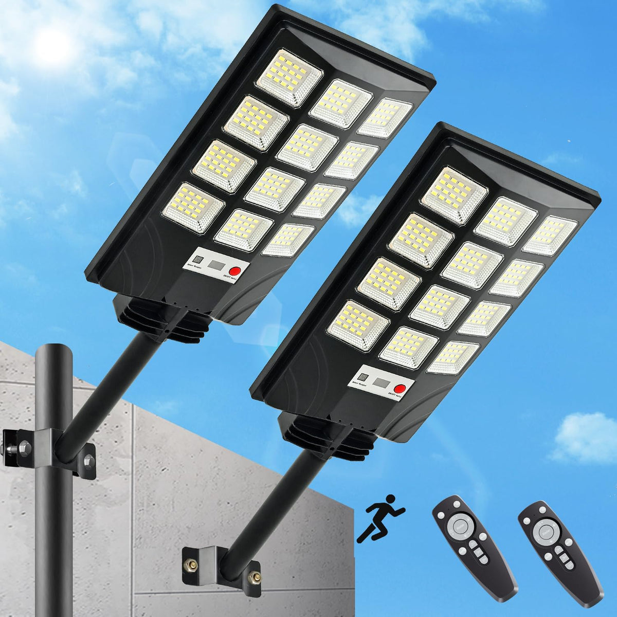 Easebri 2pcs solar street lights unit providing bright outdoor illumination.