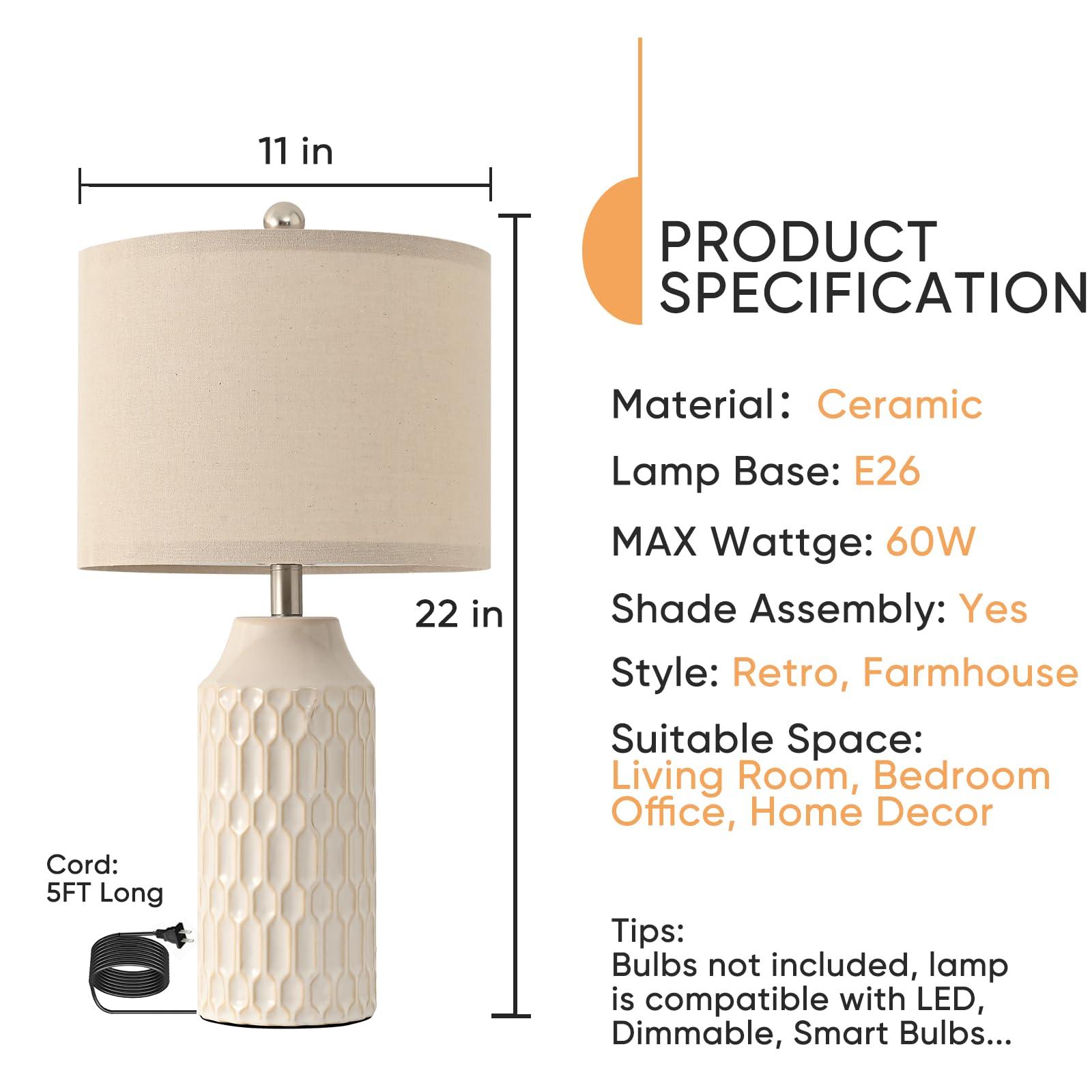Easebri tall 22in table lamp shown on a nightstand for ambient task lighting.