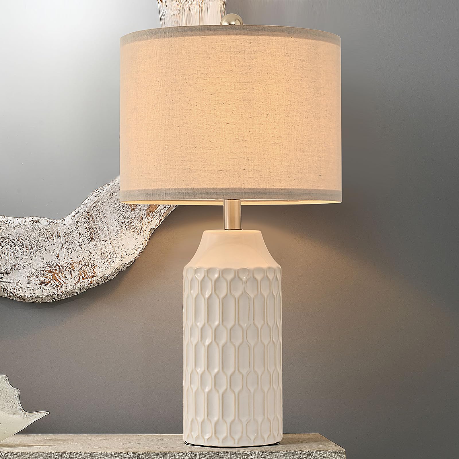 Easebri white ceramic lamps pair ideal for bedrooms and living rooms.