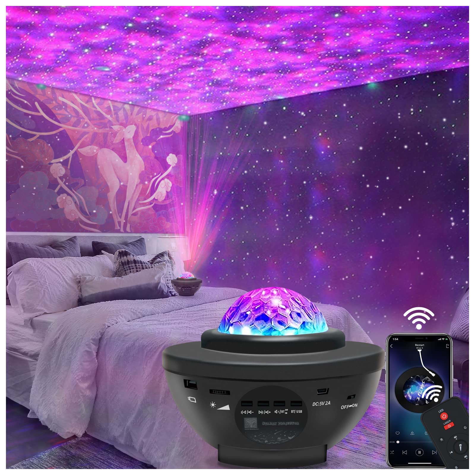 easeking Star Projector closeup with vivid stars for a calming bedroom ambiance