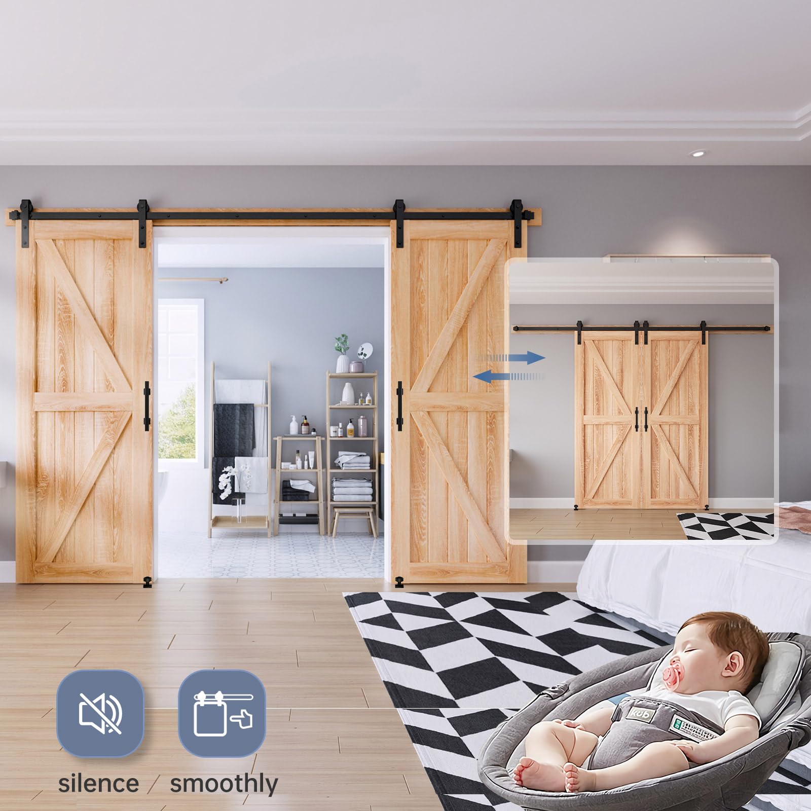 EaseLife floor guide installation showing stable door alignment and ground support.