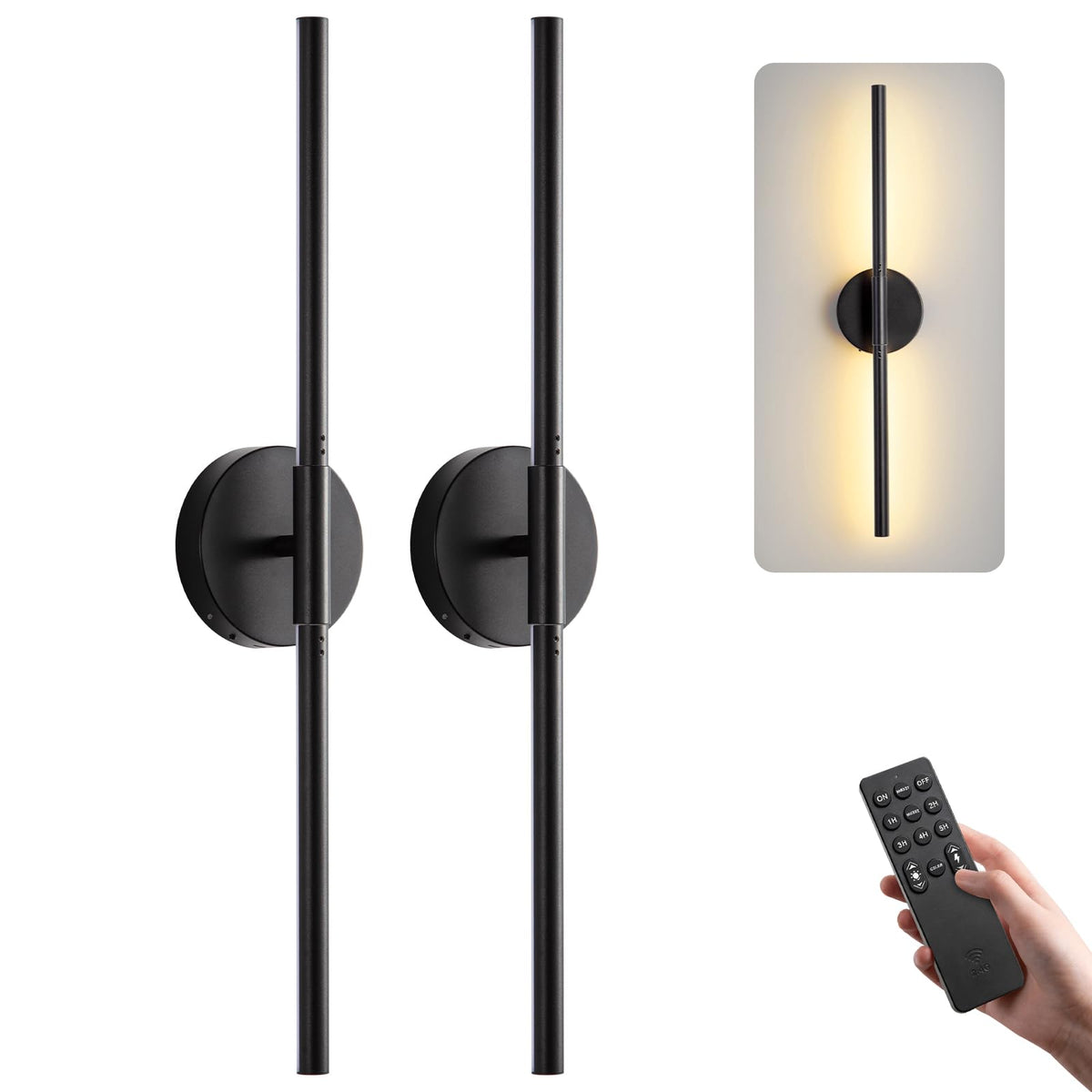Easesonic cordless wall sconce in black for wire-free setup