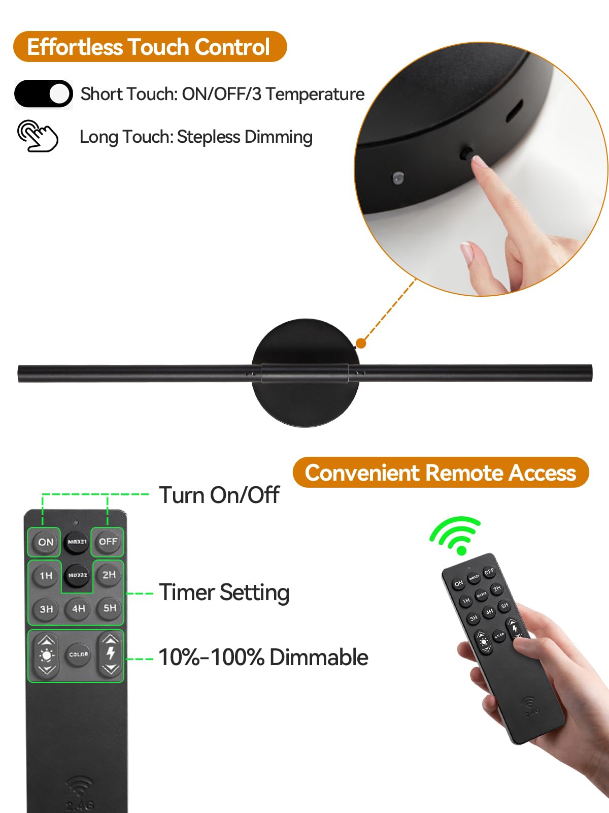 Easesonic wall sconce with remote control for brightness adjustment