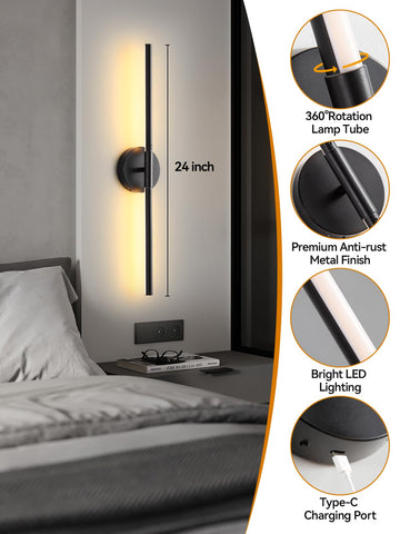 Easesonic USB-C rechargeable wall sconce quick full charge