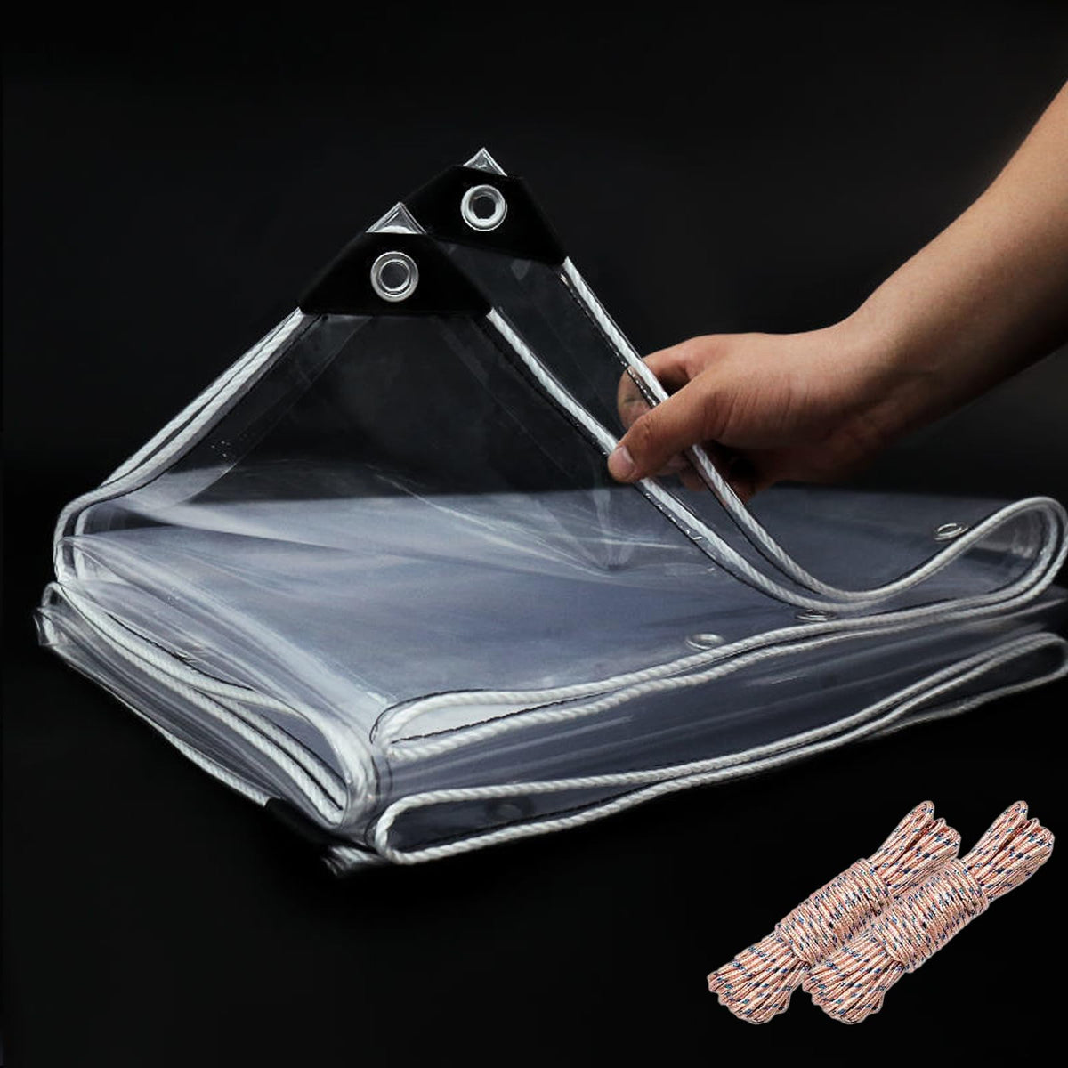 EASTARP 8x10 clear vinyl tarp showing full-size coverage with transparent visibility