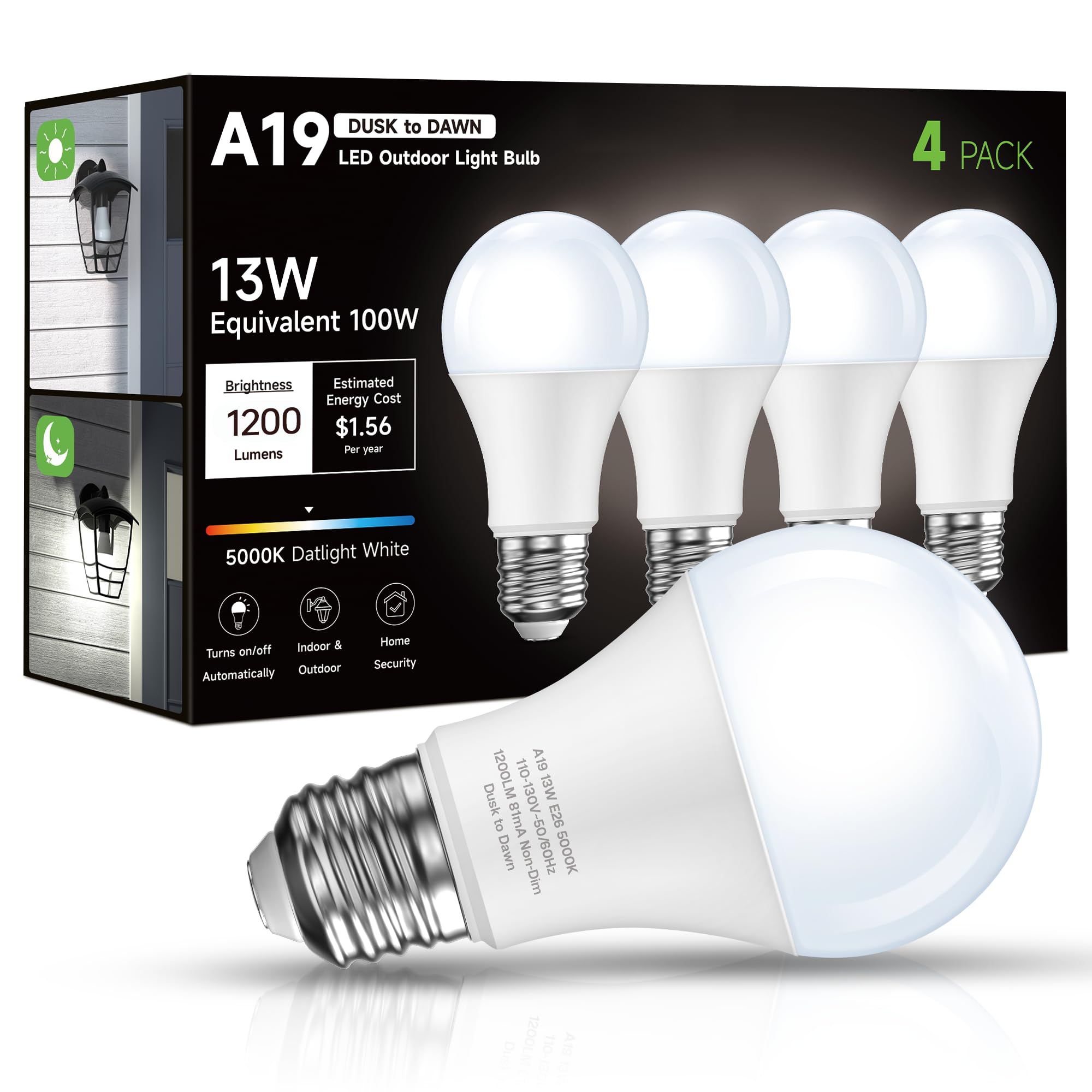 Eastiya dusk to dawn sensor bulb on porch provides bright 1200LM illumination for safer evenings.