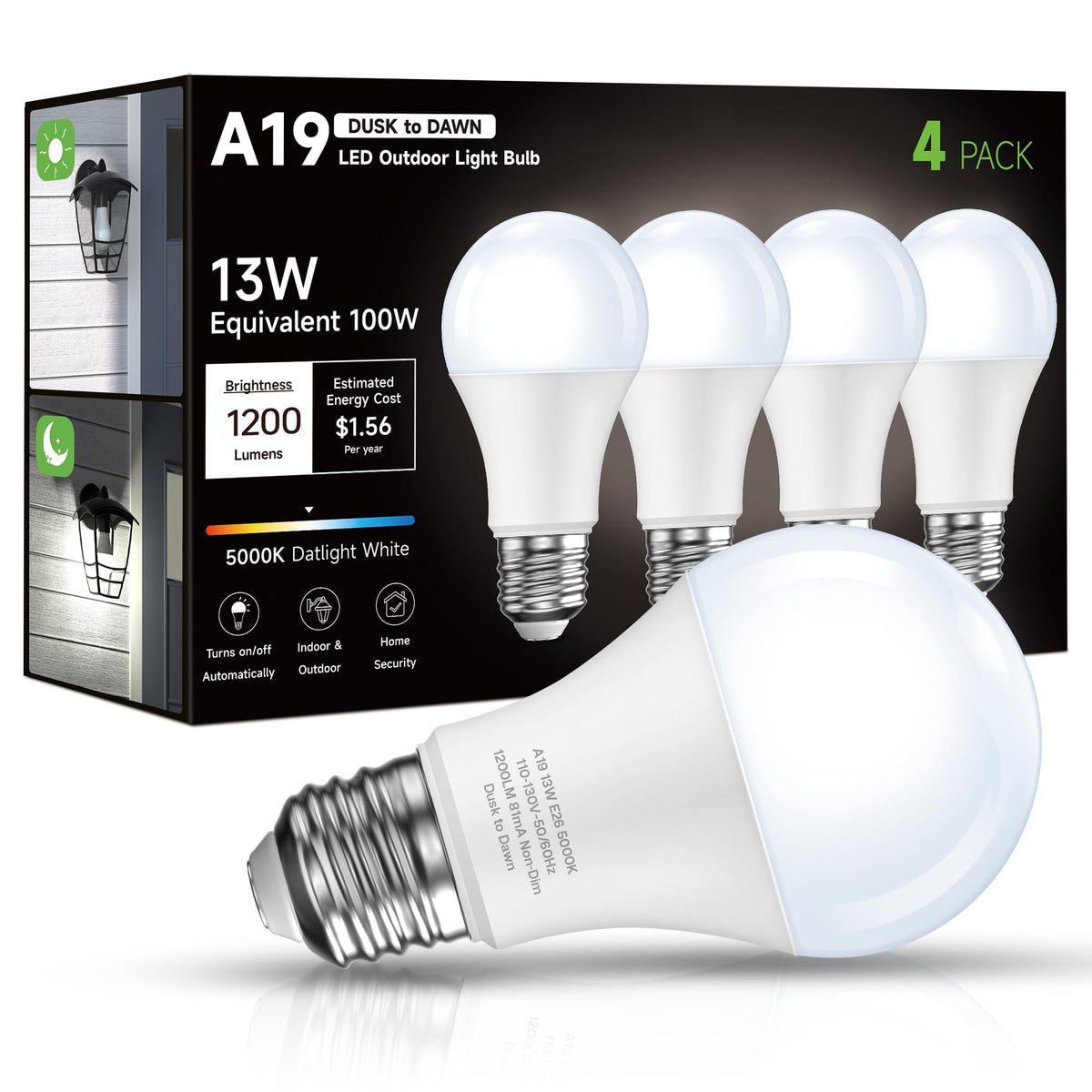 Eastiya dusk to dawn sensor bulb on porch provides bright 1200LM illumination for safer evenings.