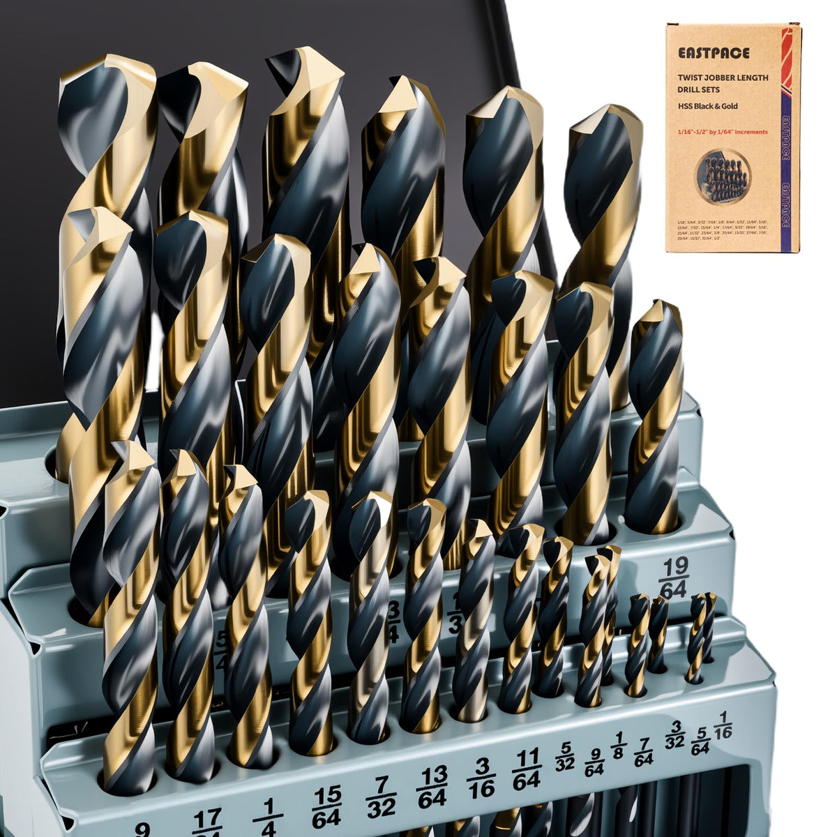 EASTPACE 29Pcs drill bit set in index case ready for metalworking tasks