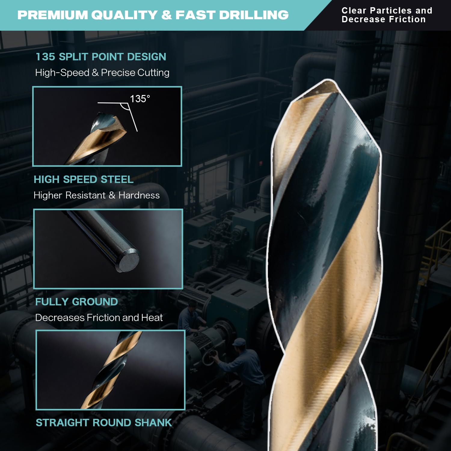 EASTPACE drill bits with black and gold finish for durable metal drilling