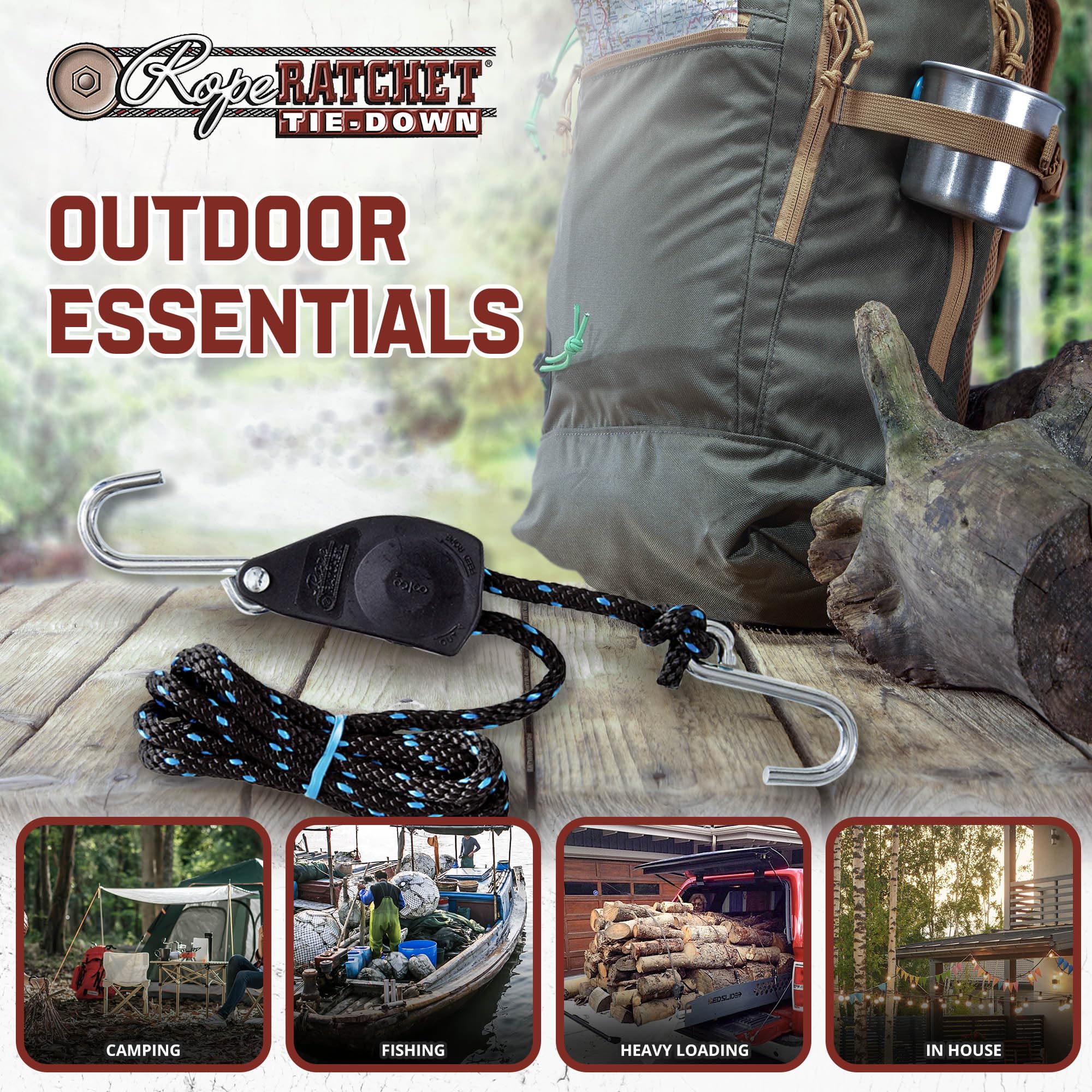 Easy-install ratchet mechanism simplifies rigging on various pulleys.