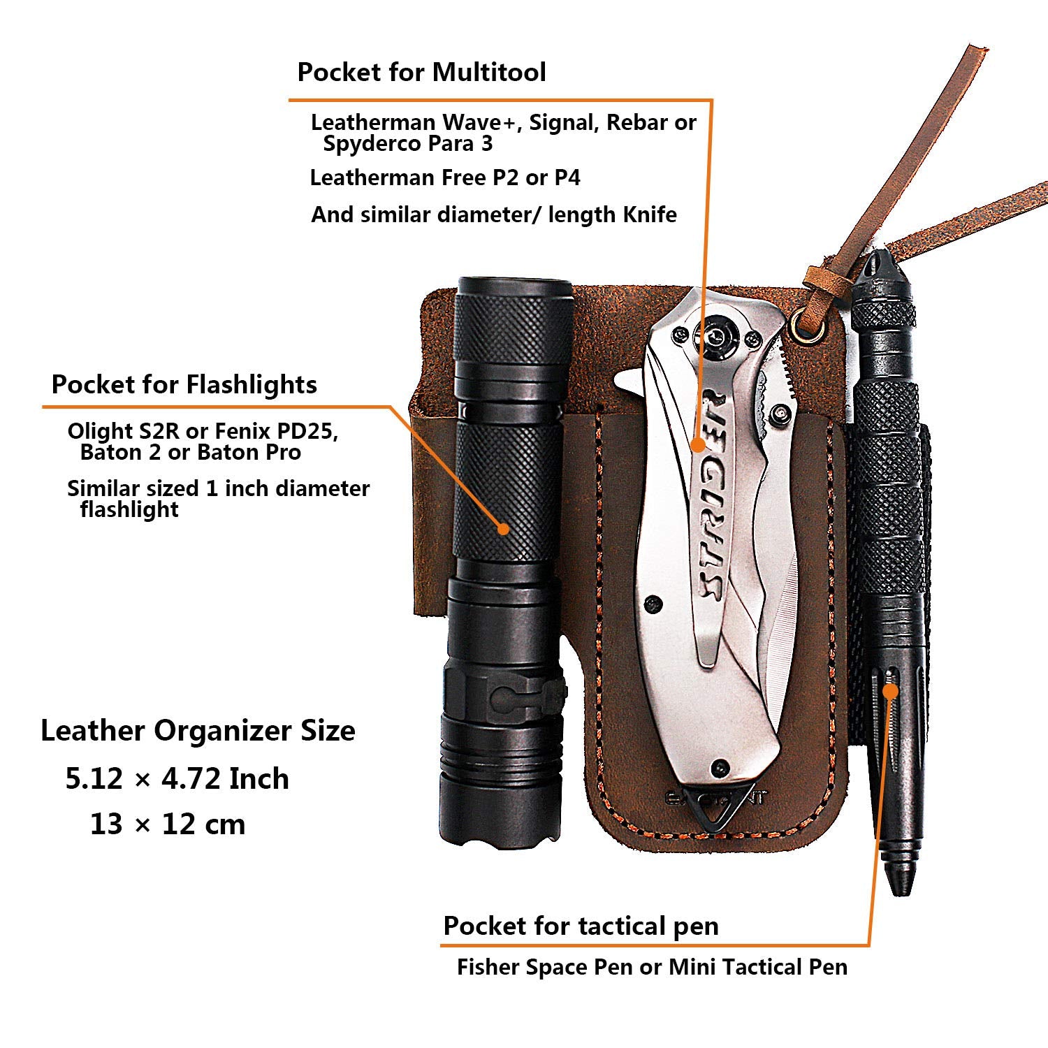 EASYANT men leather EDC organizer sheath back view highlighting belt attachment