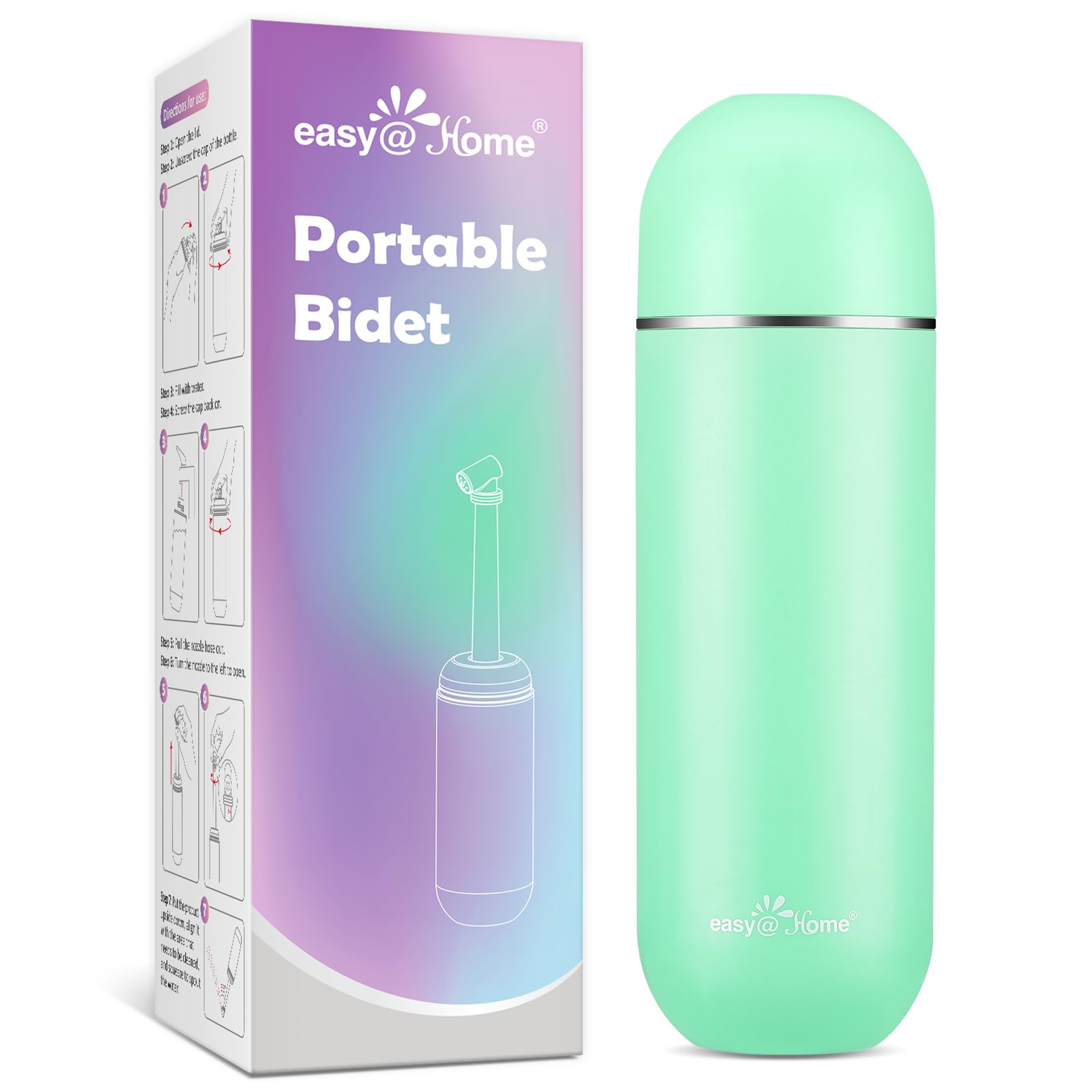 Easy@Home portable bidet with green cap and lock for leak-free travel hygiene.