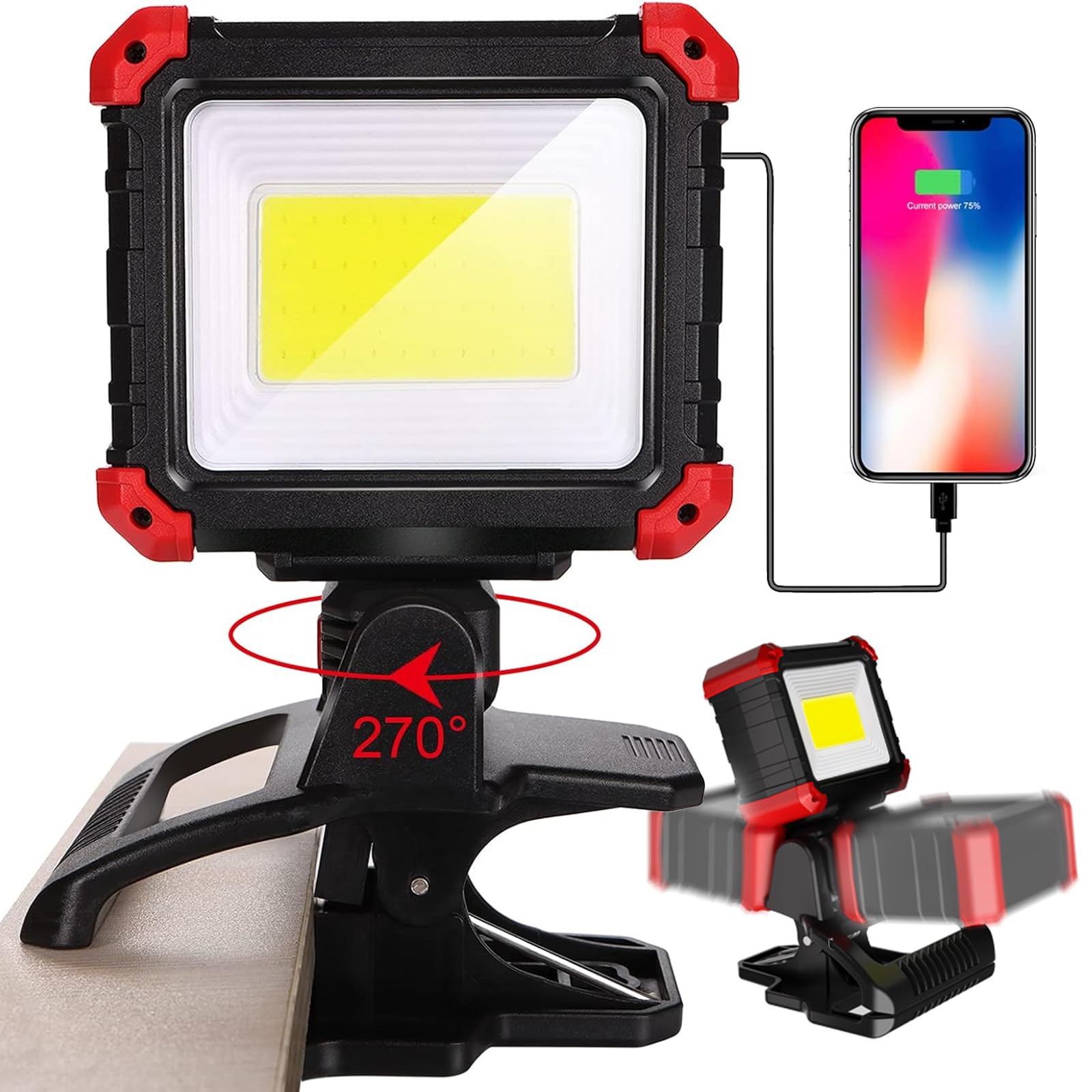 Easymaxx LED rechargeable work light clip for hands-free lighting