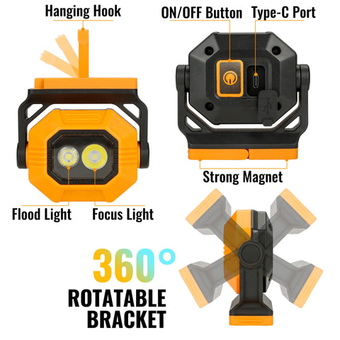 Easymaxx LED work light shows magnetic base for hands-free use on metal surfaces.