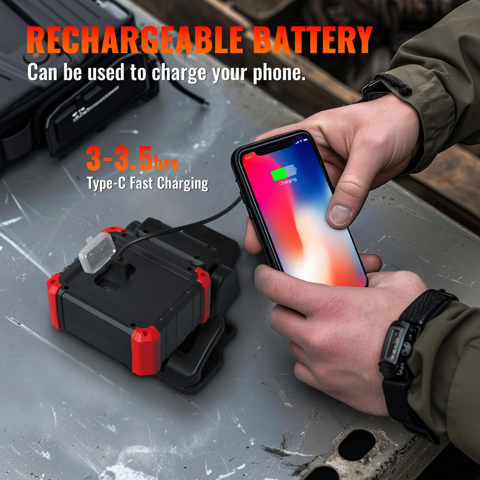 Easymaxx work light with USB output for on-the-go device charging