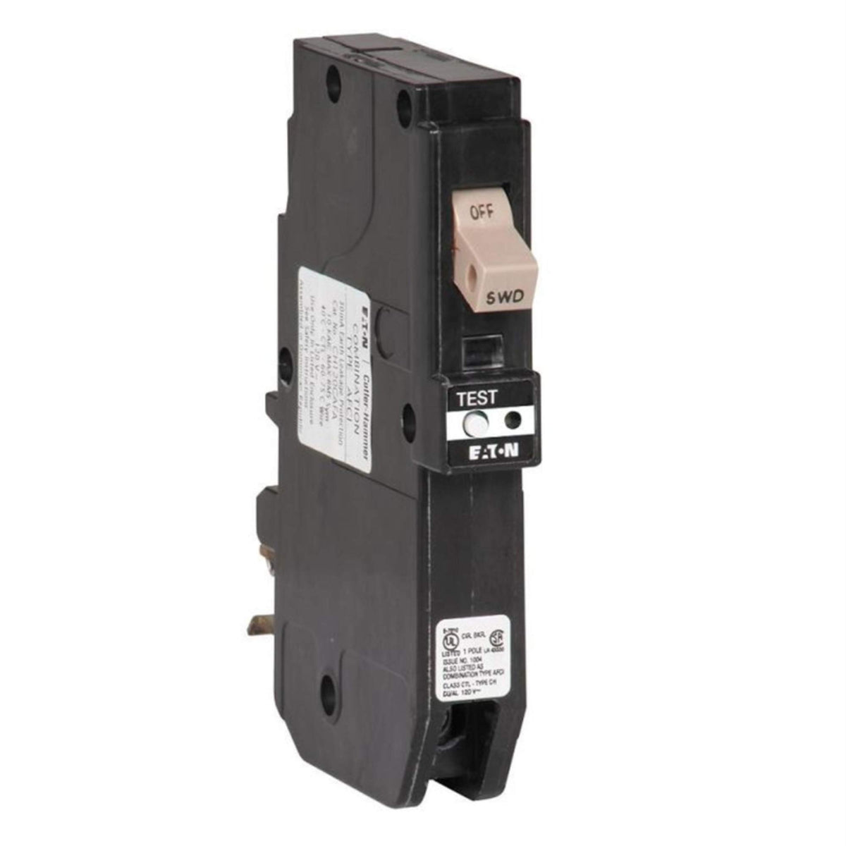 Eaton arc-fault/ground-fault breaker for 120V residential circuits.
