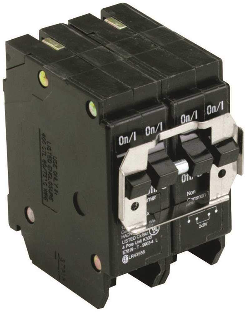 Eaton BQC230240 quad breaker front view for BR load centers, showing four-pole common trip.
