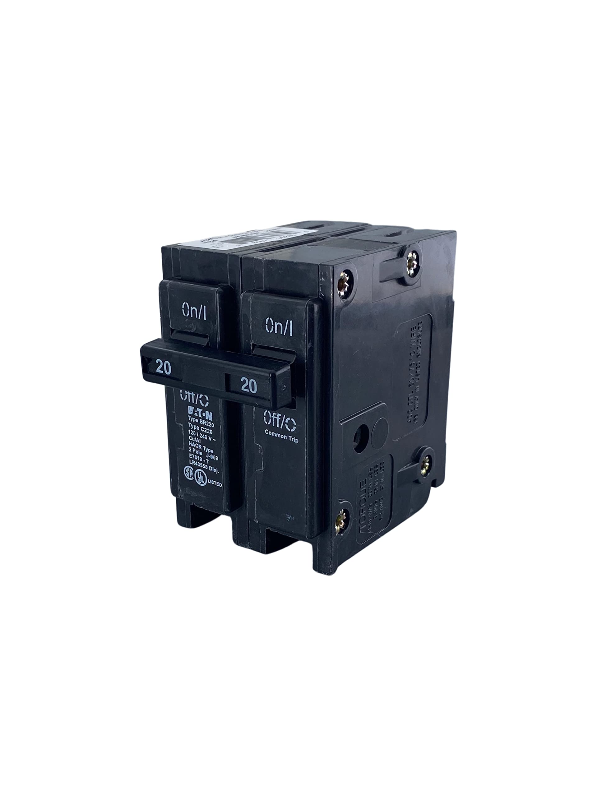 Eaton BR220 front view, compact 2-inch width for panel space efficiency.