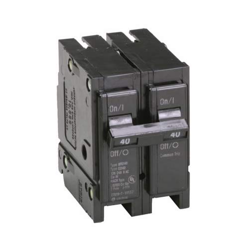 Eaton BR240 two-pole circuit breaker with thermal-magnetic trip for 120/240 VAC.