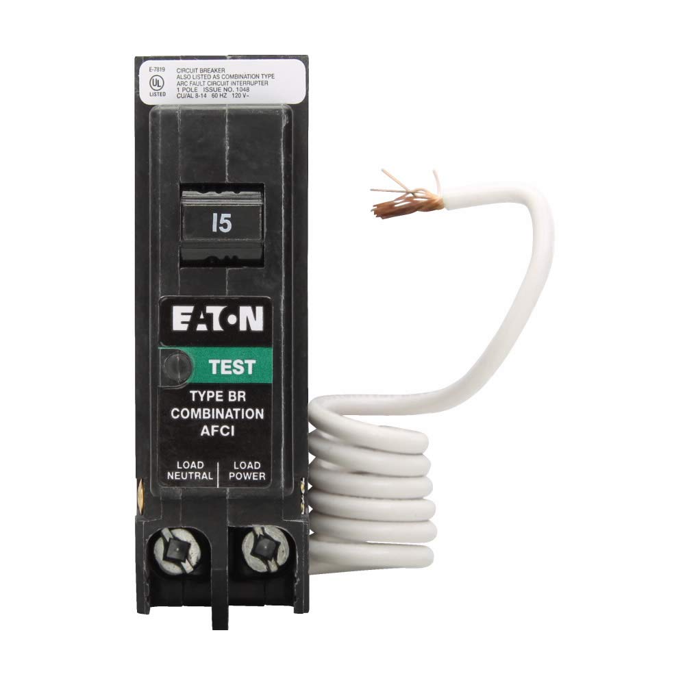 Eaton BRN115AF Br Combo AFCI closeup label shows 10kAIC capability.
