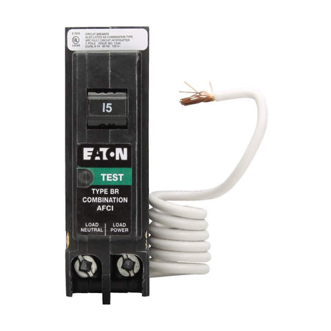 Eaton BRN115AF Br Combo AFCI closeup label shows 10kAIC capability.