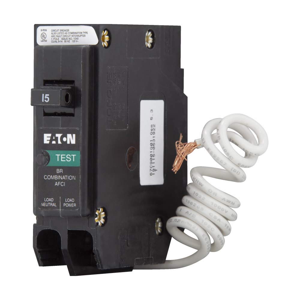 Eaton BRN115AF Br Combo AFCI installed in panel for arc fault protection.