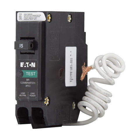 Eaton BRN115AF Br Combo AFCI installed in panel for arc fault protection.