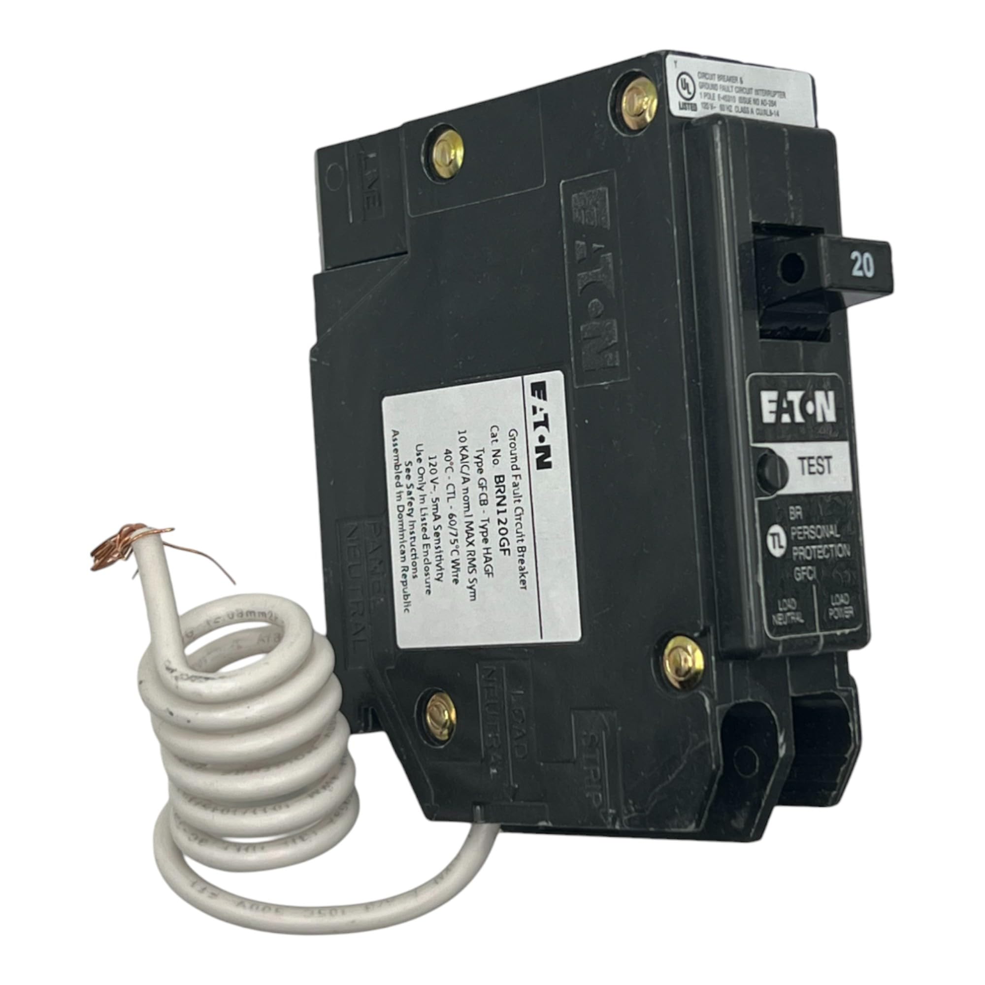Eaton BRN120GF side angle shows slim profile for easy panel fit