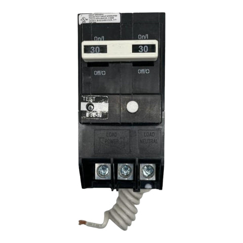 Eaton BRN230GF label closeup showing model details and safety ratings.