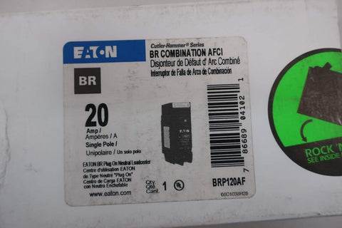 Close-up of BRP120AF label highlighting 10 kAIC rating and model BRP120AF.