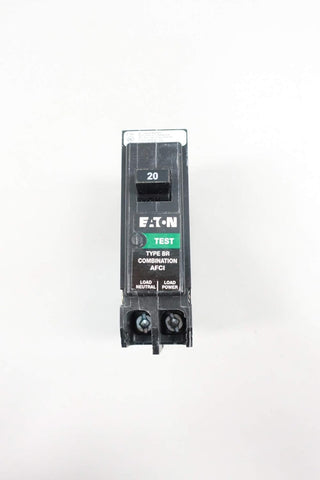Eaton BRP120AF 20A breaker side view showing compact single-pole design for panels.