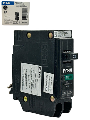 Eaton BRP120AF arc-fault breaker protects 120V circuits in a BR panel.