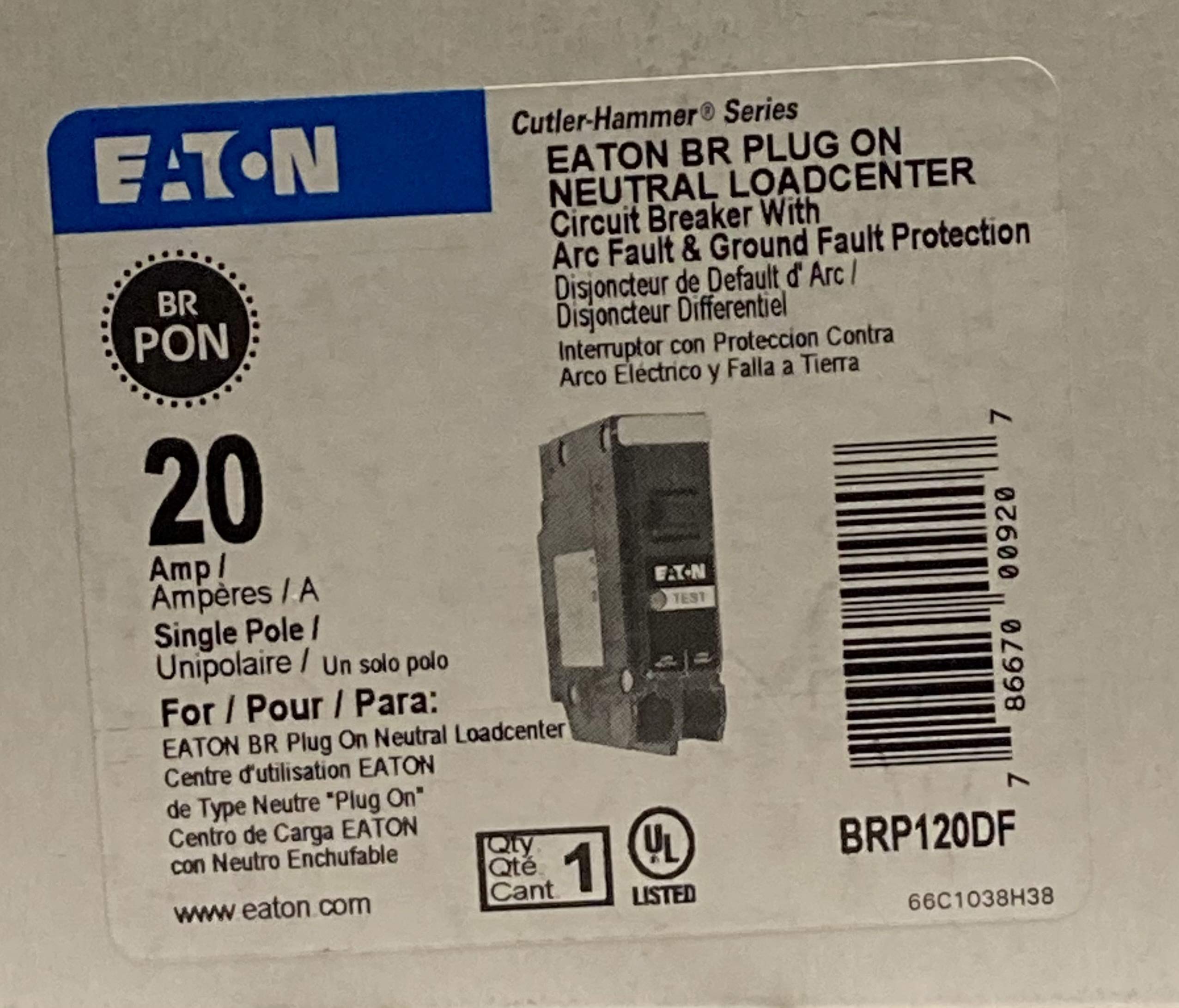 Eaton BRP120DF panel-closeup highlights compact 1P 20A design for easy replacement