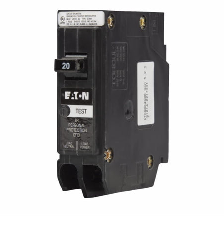 Eaton BRP120GF side view highlights Type BR compatibility and quick fault interruption.