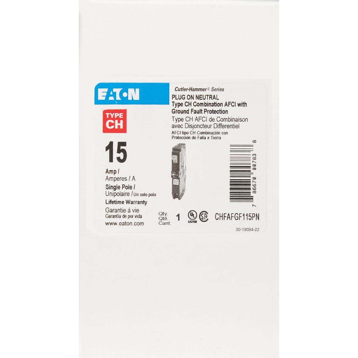 Eaton CHFP115DF label visible with model and safety markings