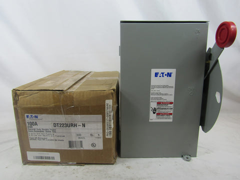 Eaton safety switch demonstrates padlock capability for secure access control.