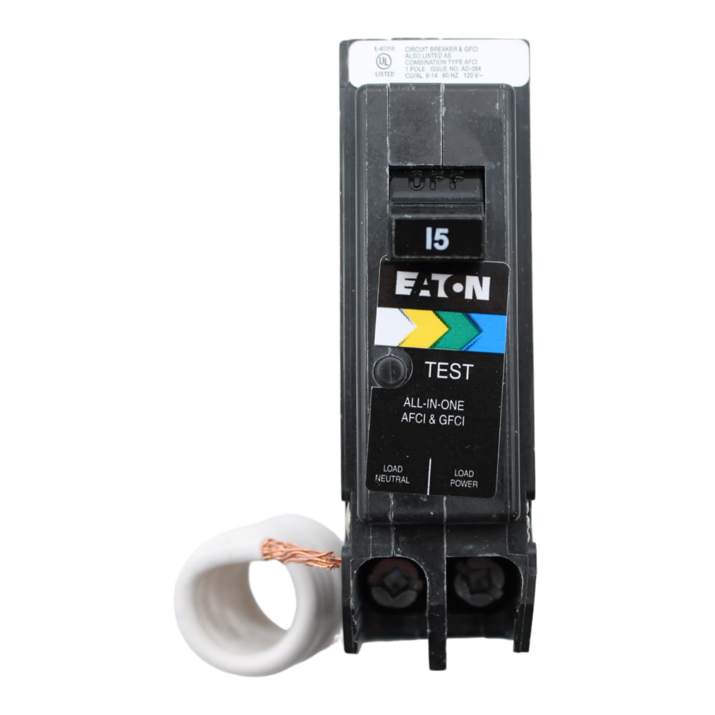 Eaton Type BR front view arc-fault GFCI combo improves panel safety