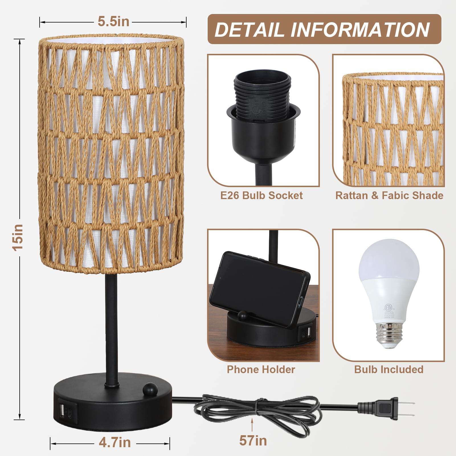 Eayaya lamp with natural rattan shade for a bohemian vibe