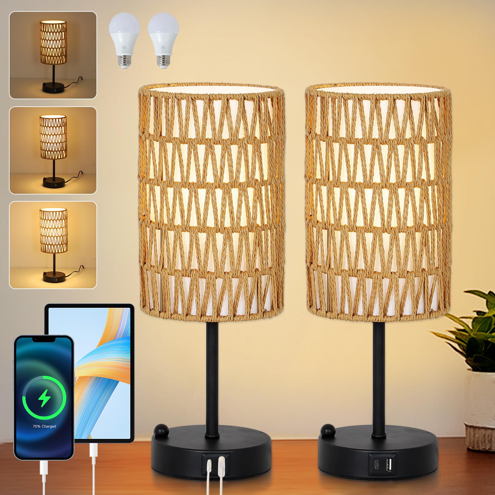 Two Eayaya touch table lamps offering adjustable brightness for reading and calming ambiance.