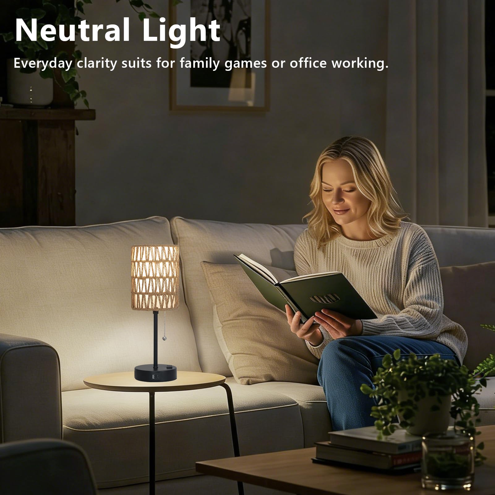 Weighted base ensuring stability on nightstands.