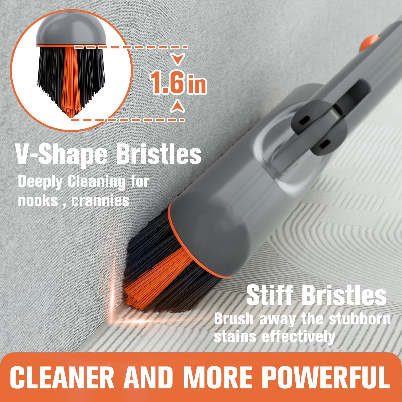 Eazer brush head 180-degree rotation enables flexible scrubbing in tight spaces.